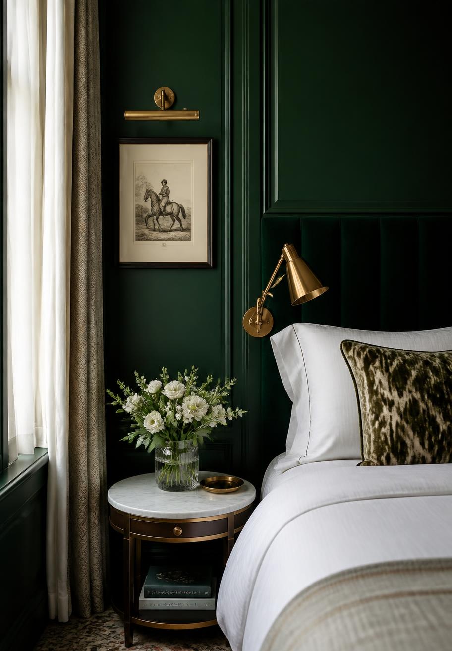 Emerald panelled bedroom in a managed rental